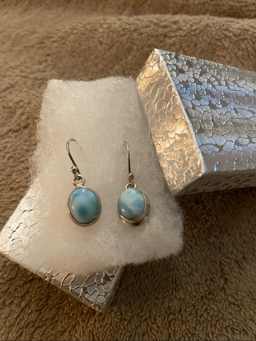 Silver and Light Blue Larimar Drop Earrings